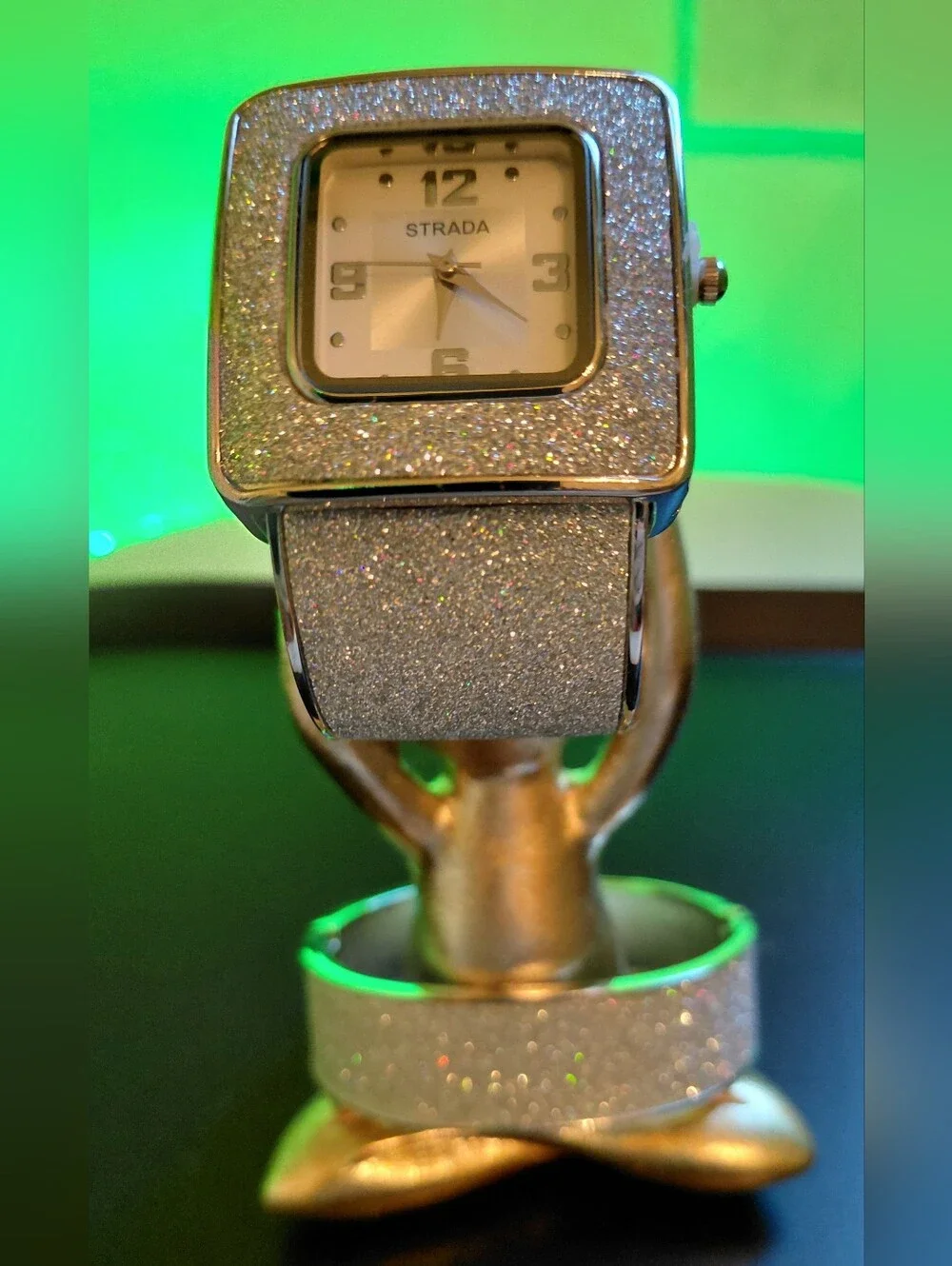 Strada Micro Silver Glitter Watch And Bracelet Set. New. Battery Works